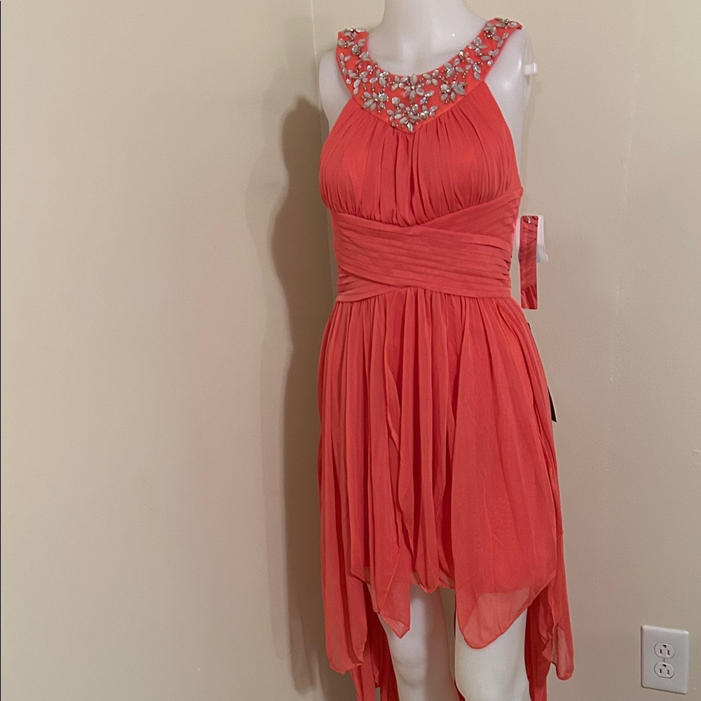 My Michelle Coral High Low Dress with Embellished Neckline - Picture 4 of 5